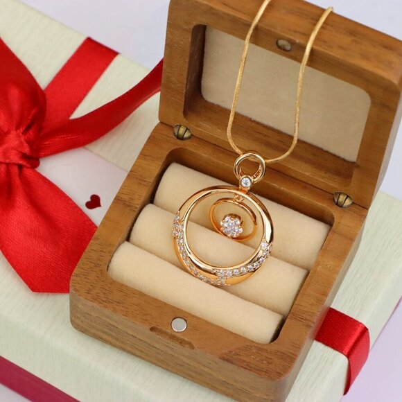 "Rose Gold Circular Pendant with Floating Crystal Flower Design, XPPT1487 - Picture 9 of 12